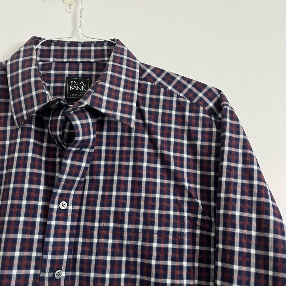 Jos. A. Bank • Men's Orange and Navy Blue Plaid Button Down Shirt - Picture 2 of 3